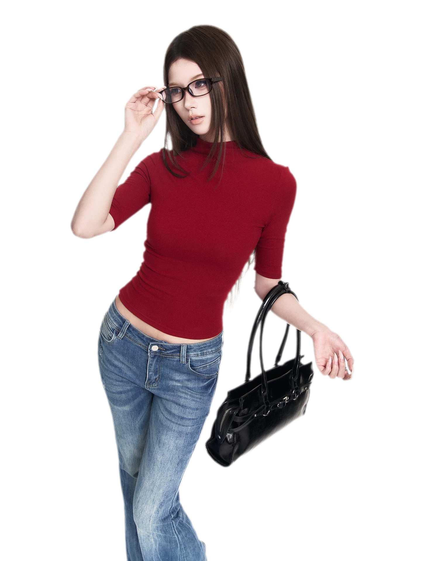 Red Mock Neck Tee