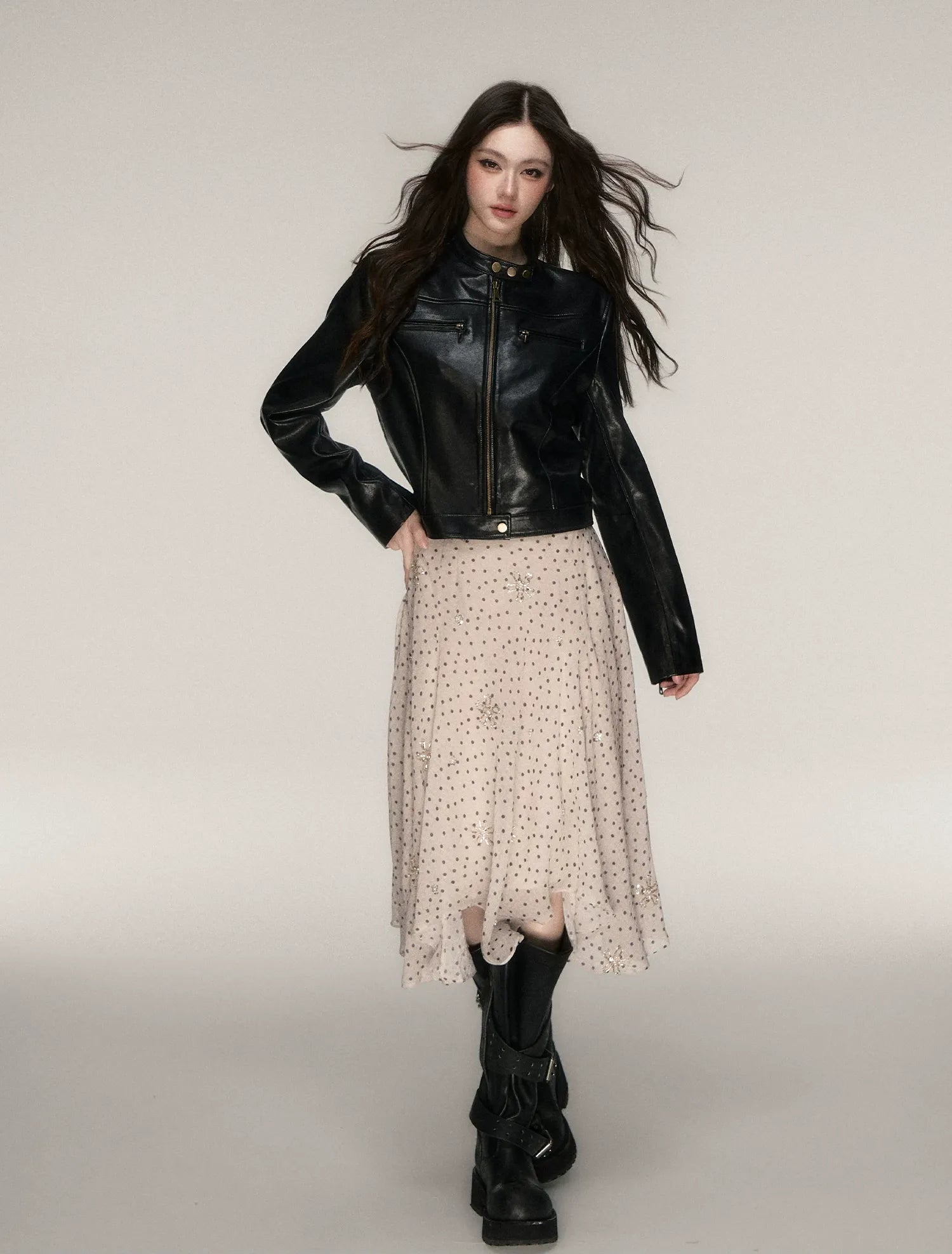 Vintage Stand-Collar Leather Jacket