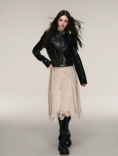 Vintage Stand-Collar Leather Jacket