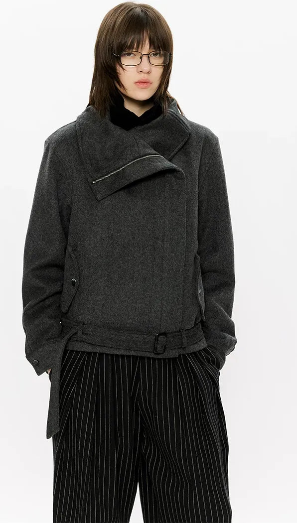 Merino Wool Cropped Belted Jacket