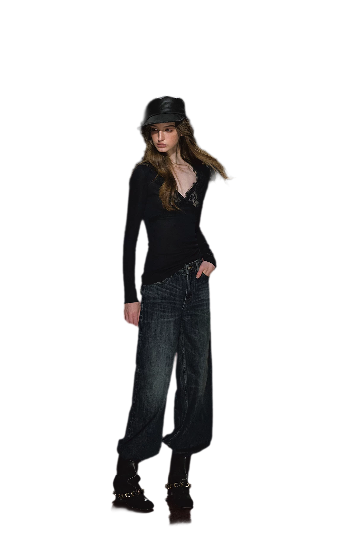 Jeans ricamati a quadri effetto lavato