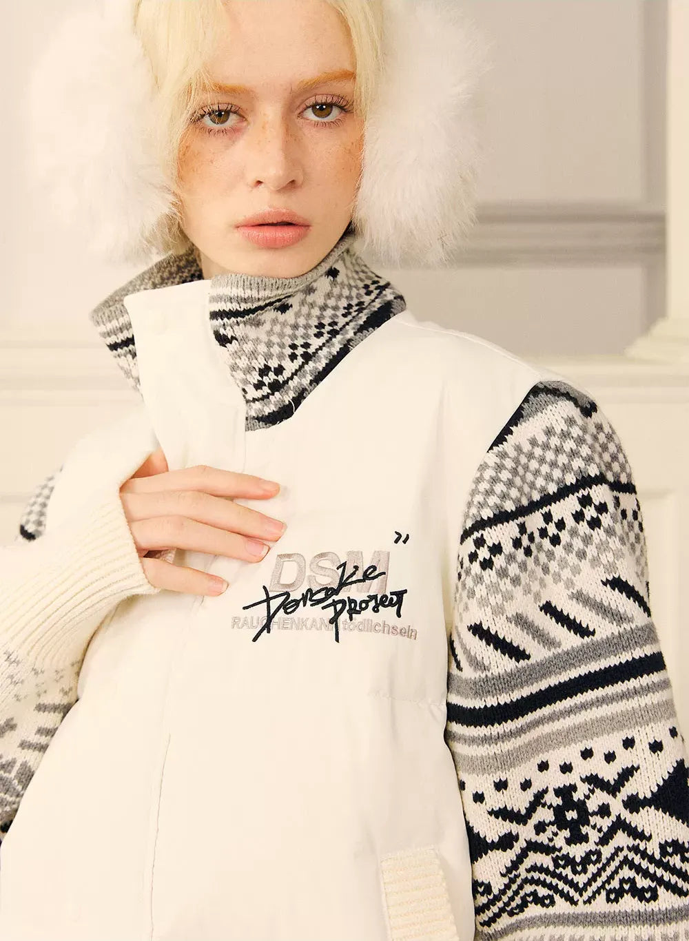 Contrast Fair Isle Down Jacket
