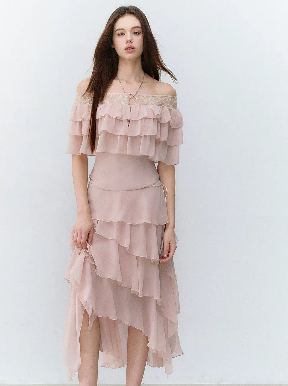 Asymmetric Chiffon Tie-Waist Strapless Skirt