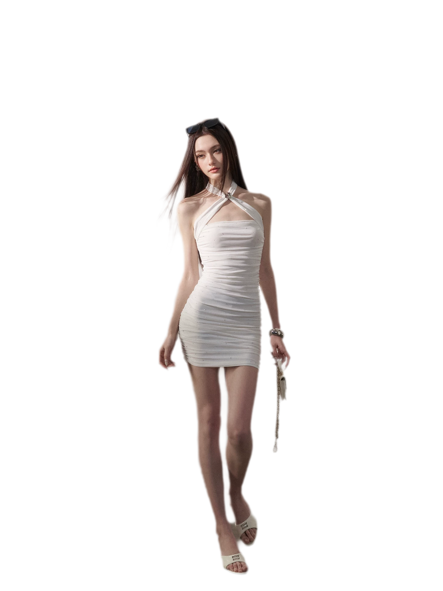 Sparkling Mesh Ruched Dress
