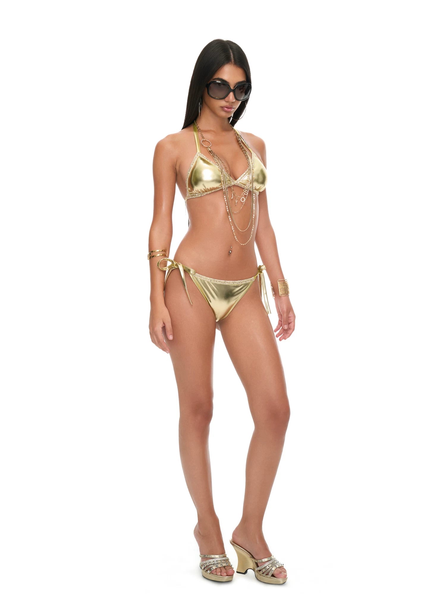Gold Coated Strap Triangle Cup Bikini Set