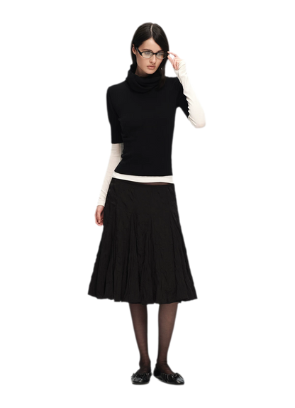 Wool-Blend Scarf-Neck Knit Top