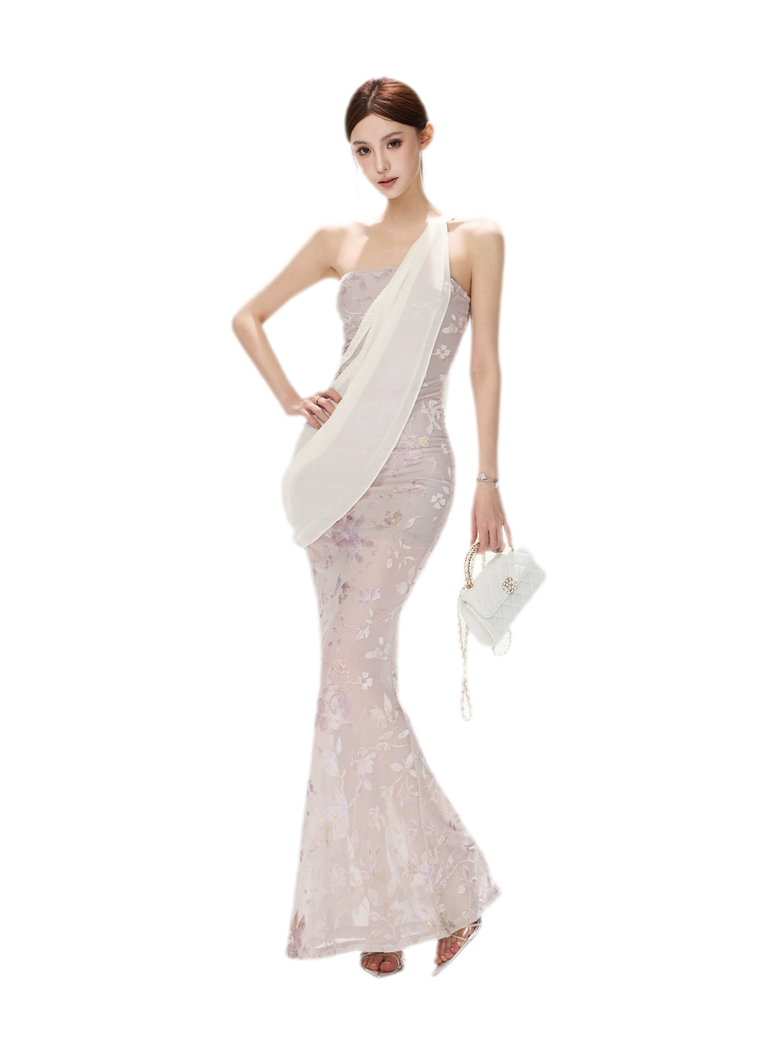 Flocked Floral Mermaid Dress
