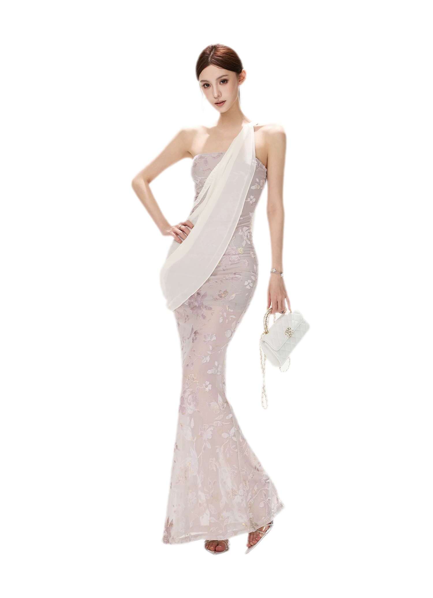 Flocked Floral Mermaid Dress