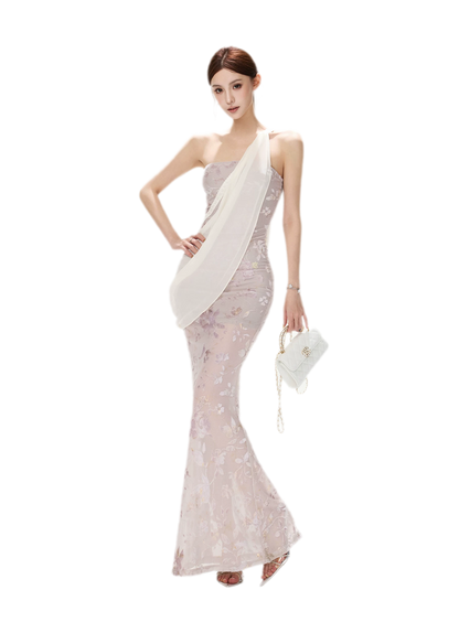 Flocked Floral Mermaid Dress