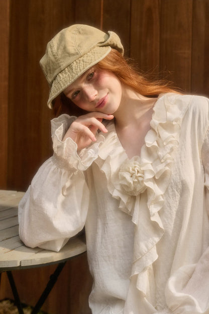 Embroidered Ruffle Blouse Skirt Set