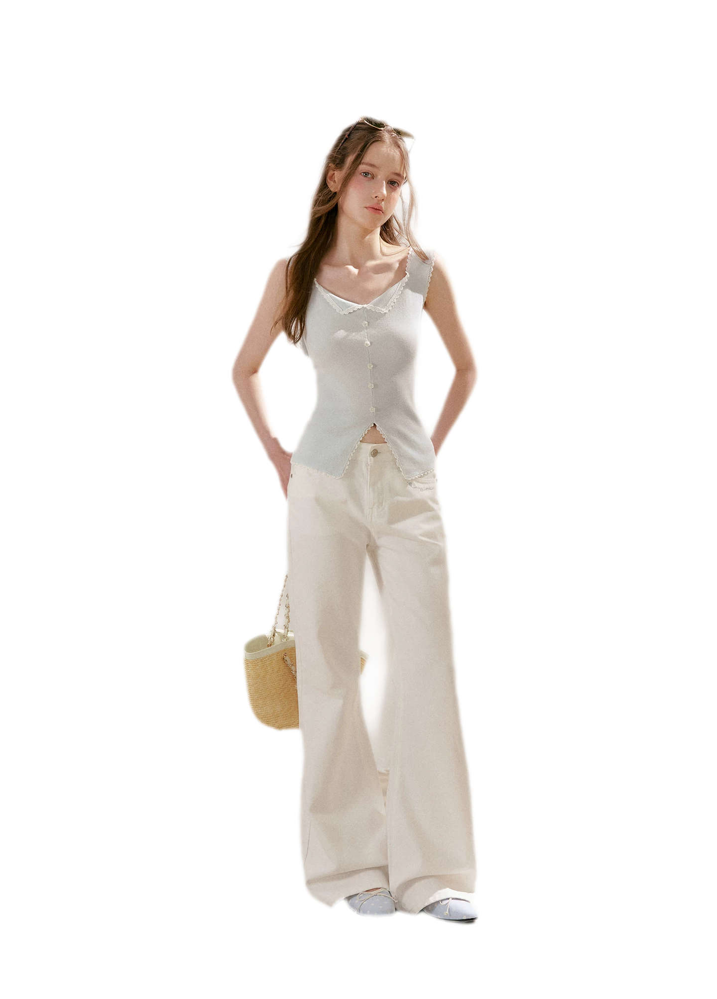 Lace Trim Knit Vest