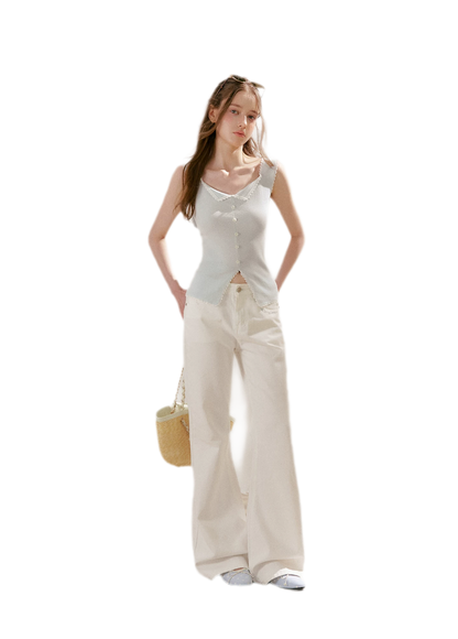 Lace Trim Knit Vest