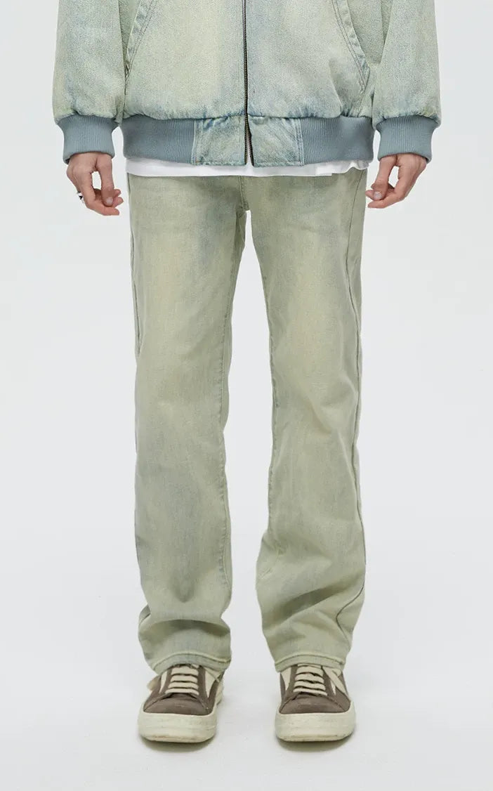 Washed Yellow Mud Straight Jeans