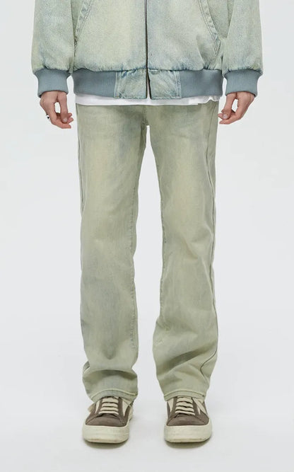 Washed Yellow Mud Straight Jeans