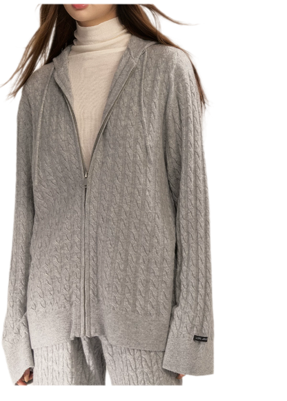 Wool-Blend Cable-Knit Hooded Set