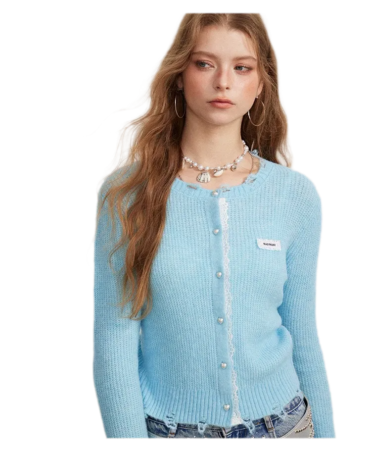Lace Distressed Cropped Knit Sweater