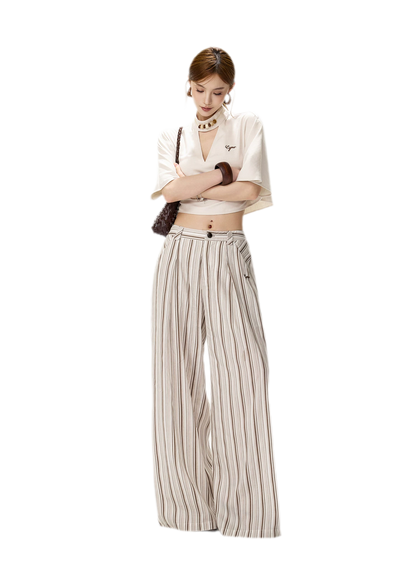 Tencel Stripe Wide-Leg Pants