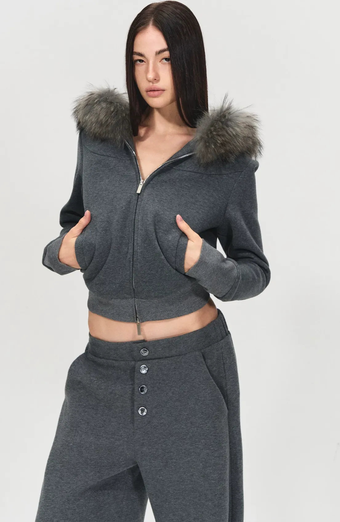 Detachable Fur Collar Fleece Hoodie &amp; Relaxed Pants