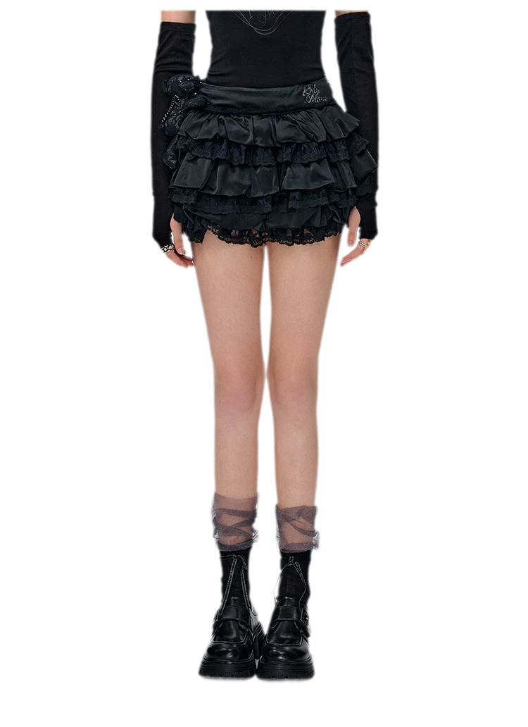 Lace Bear Puff Mini Skirt