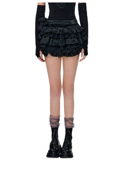 Lace Bear Puff Mini Skirt