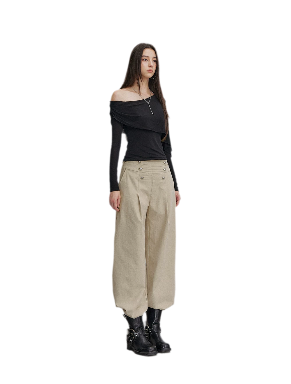 Asymmetrical Button Shoulder Top