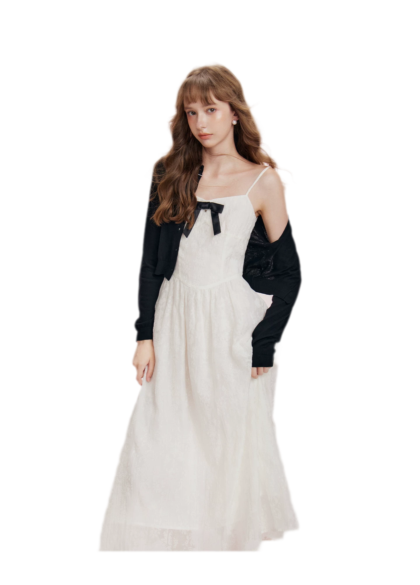 Flocked Bow Contrast Dress