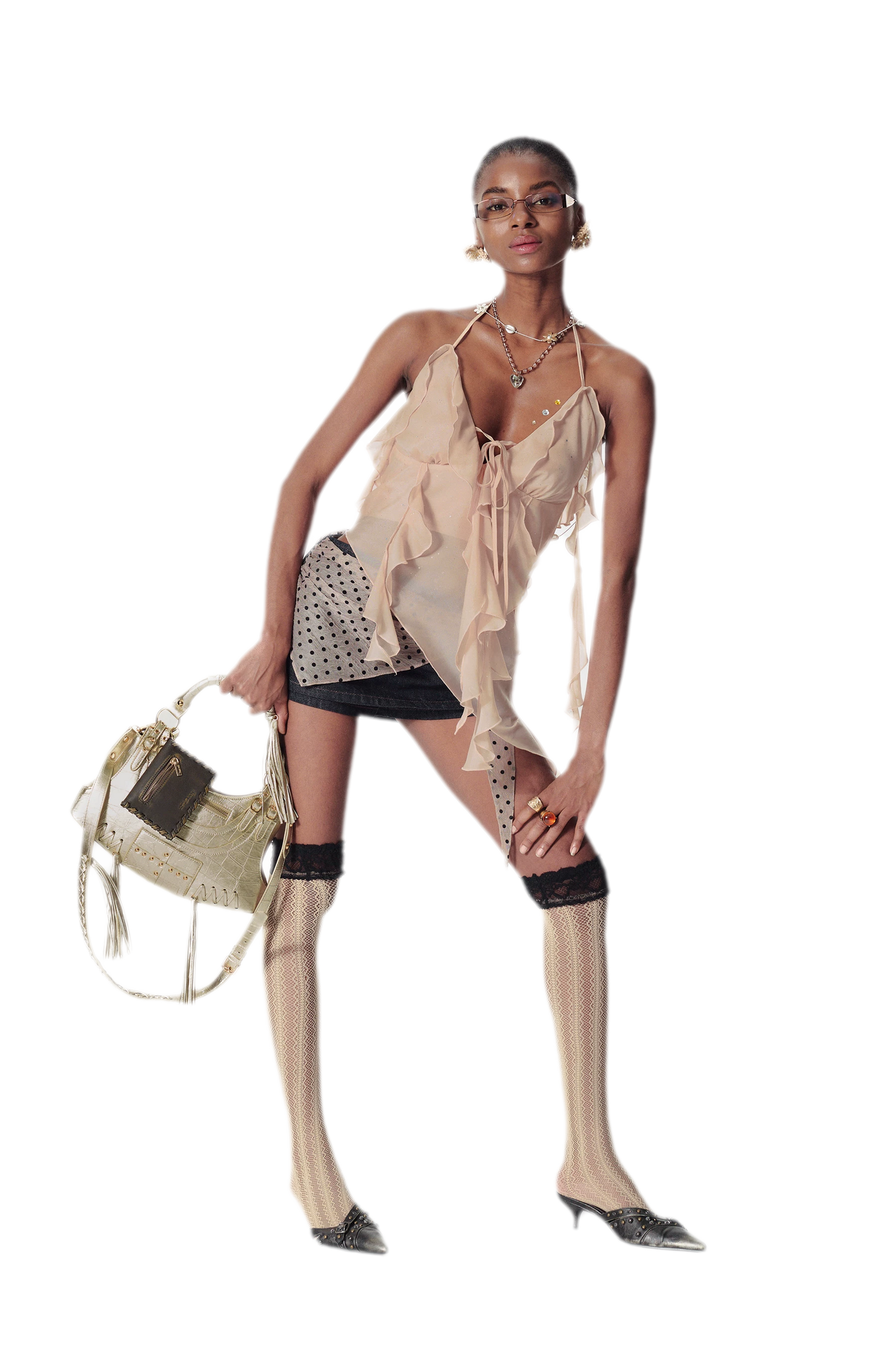 Silver-Stamp Backless Cami Top