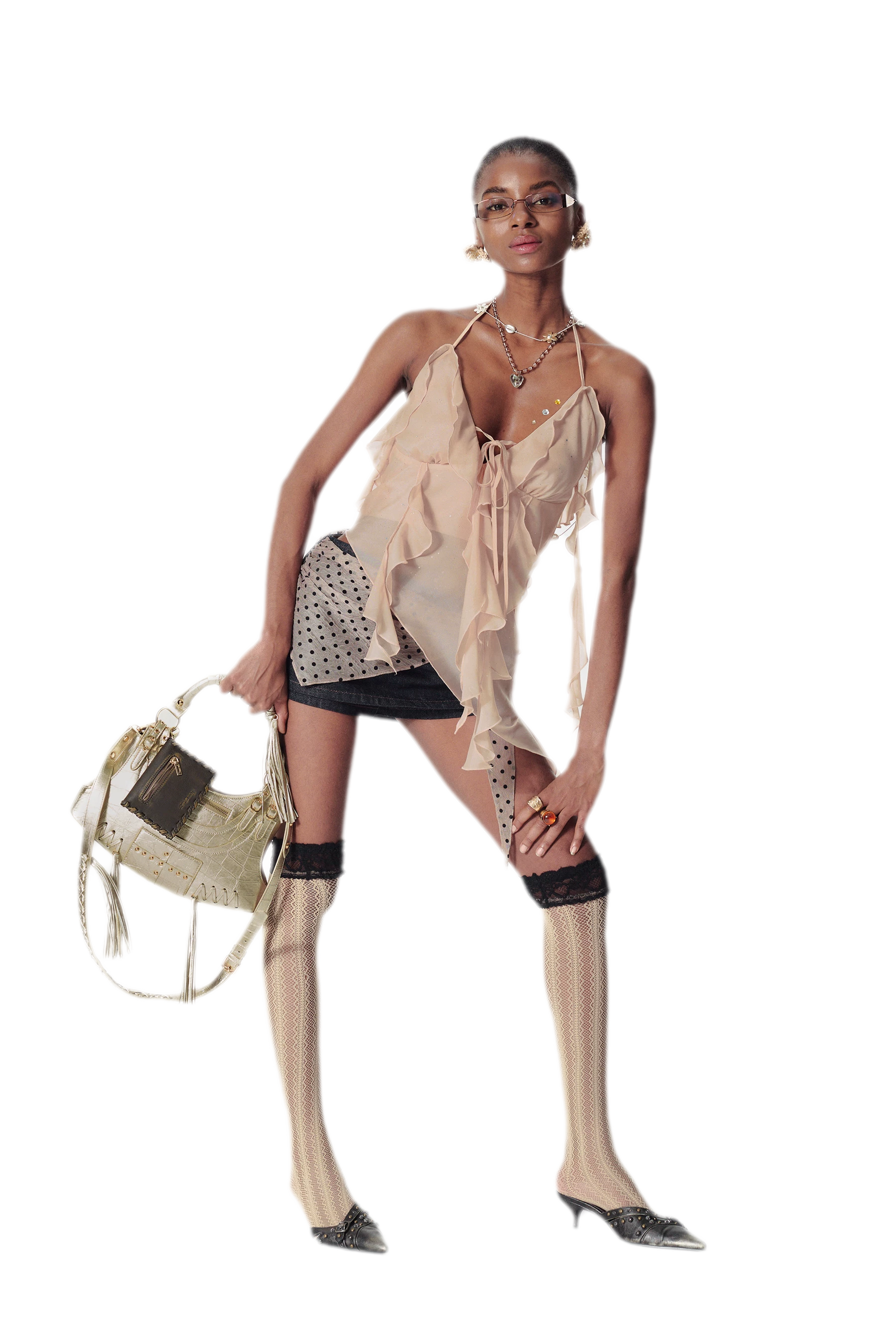 Silver-Stamp Backless Cami Top