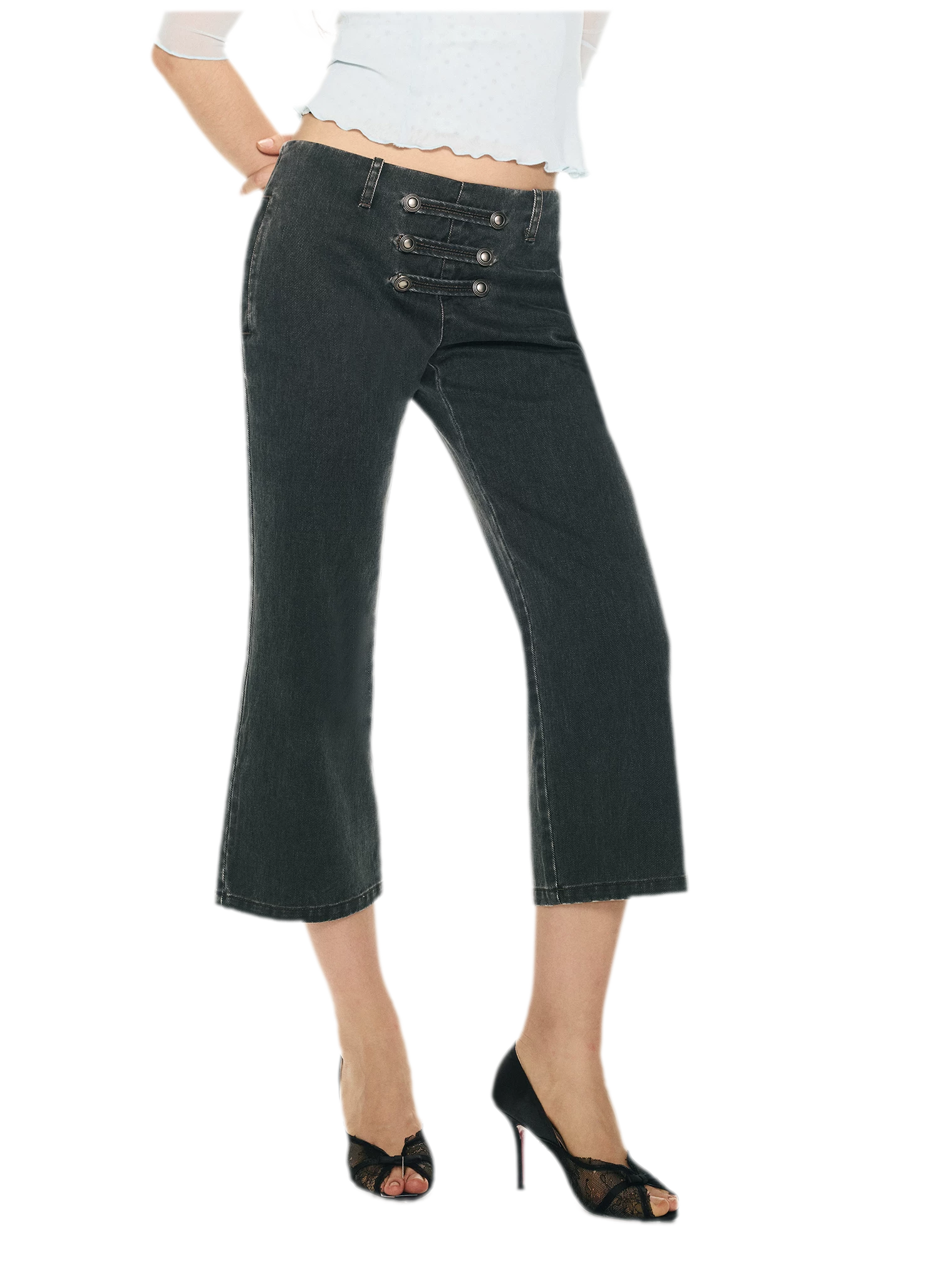 Vintage Pirate Buckle Denim Capris