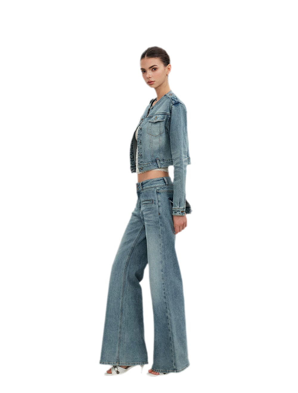Washed Cat-Whisker Flare Jeans