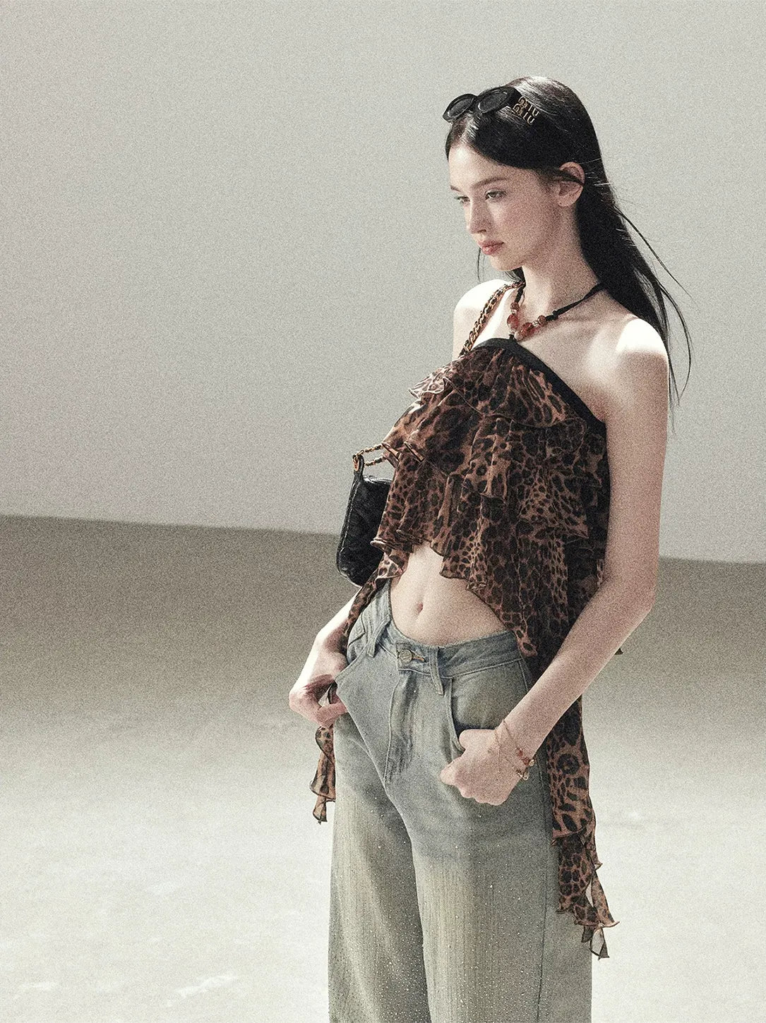 Leopard Ruffle Halter Top