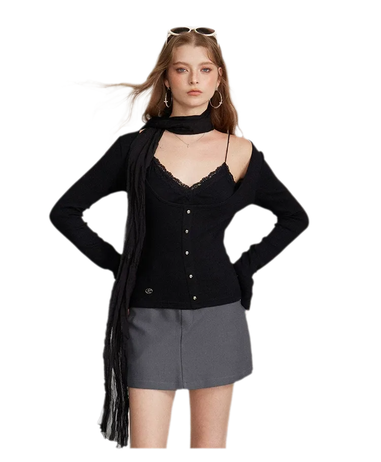 Ribbed Lace Splice T-Shirt