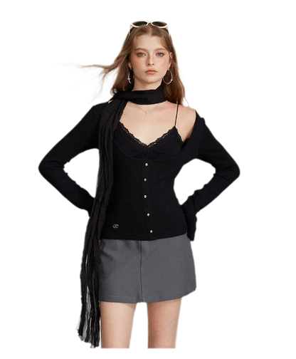 Ribbed Lace Splice T-Shirt