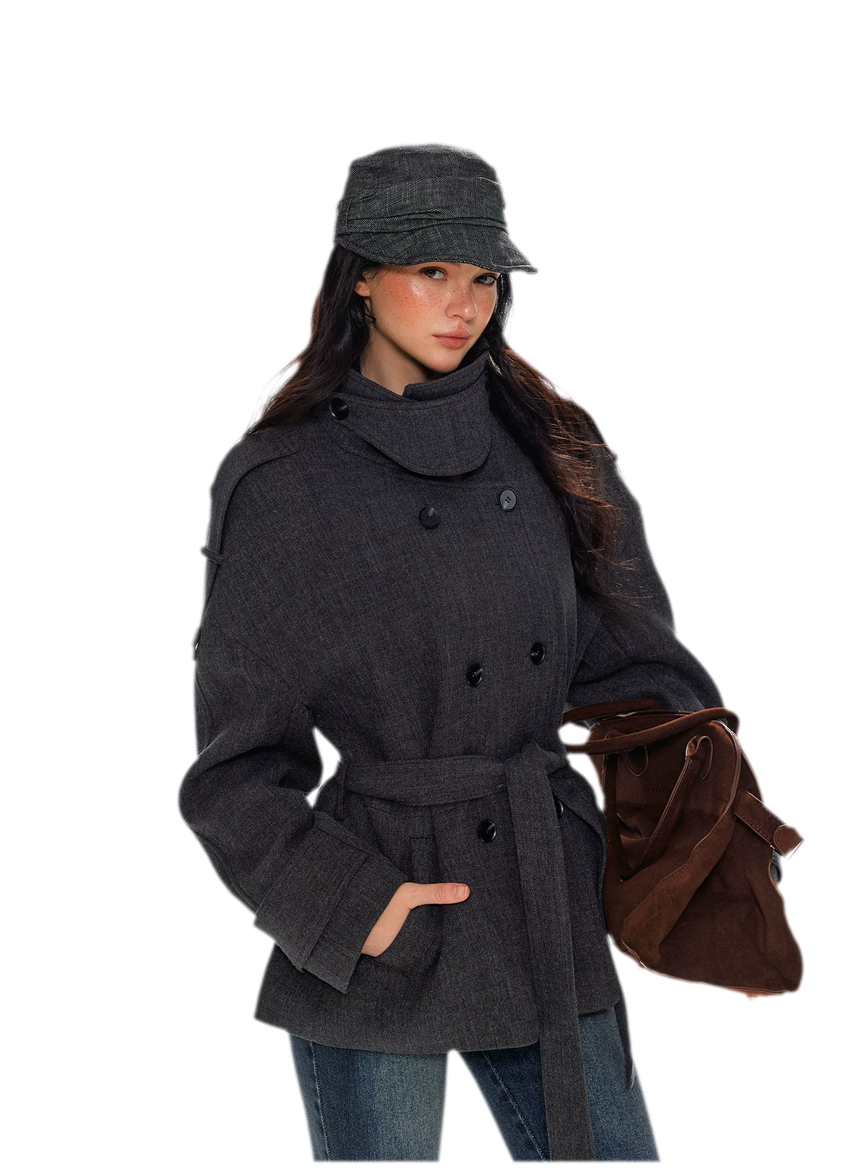 Wool Stand-Collar Belted Coat