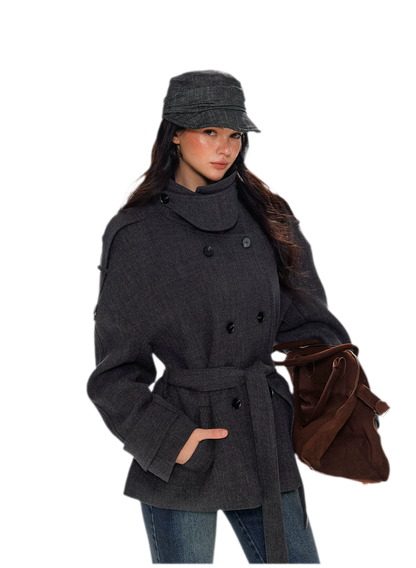 Wool Stand-Collar Belted Coat