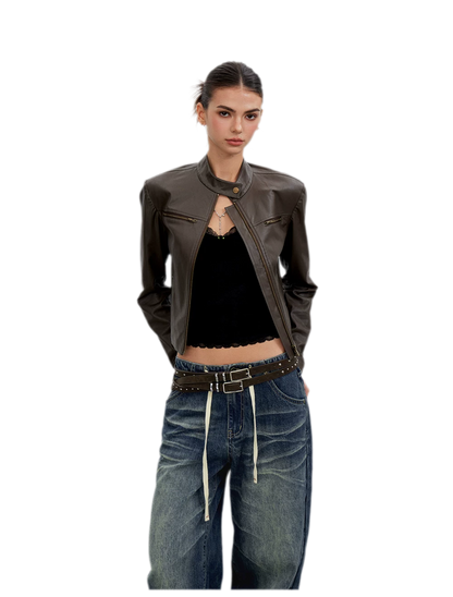 PU Leather Cropped Jacket