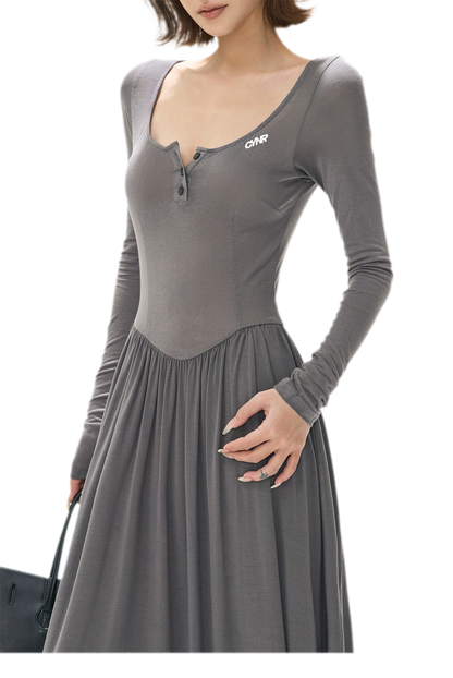 Vintage Square-Neck Paneled Maxi Dress