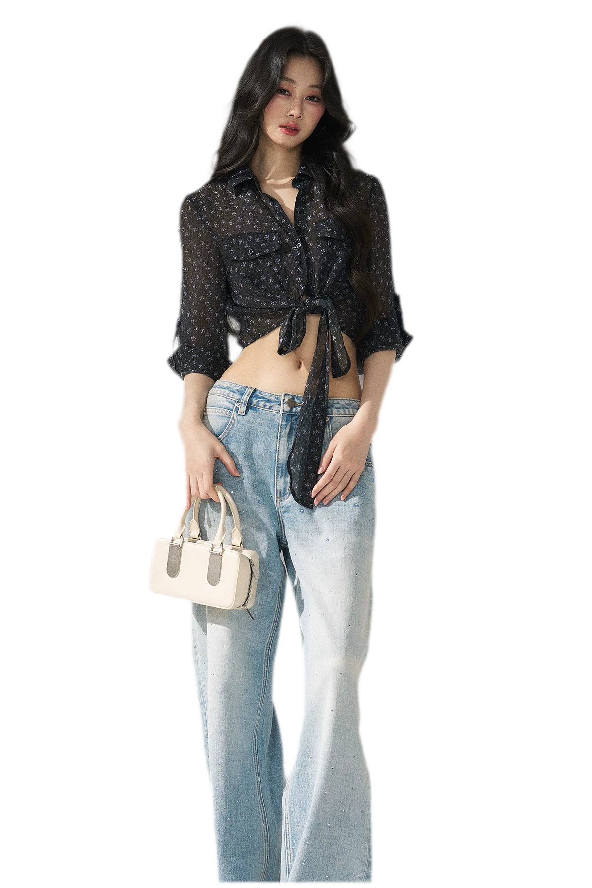 Floral Sheer Tie Shirt