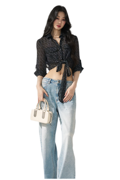 Floral Sheer Tie Shirt