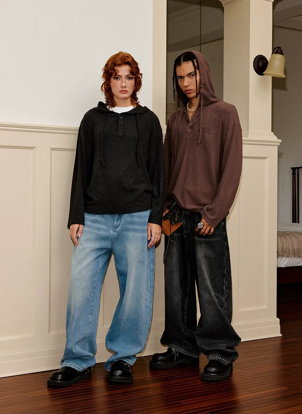 Fleece-Lined Baggy Stacked Jeans