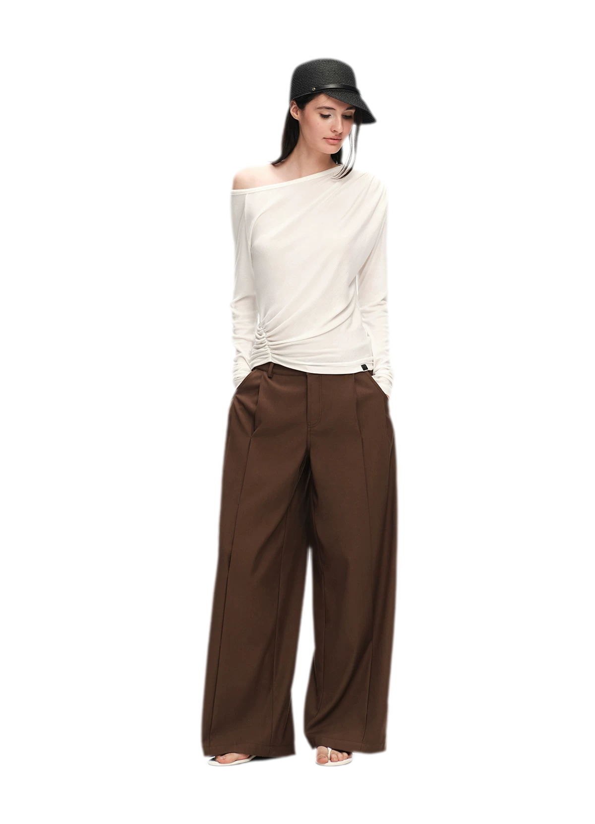 Wool Lyocell Ruched Shoulder Top