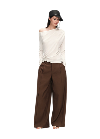 Wool Lyocell Ruched Shoulder Top