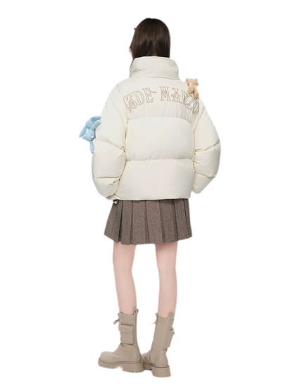 Bear Embroidered Puffer Down Jacket