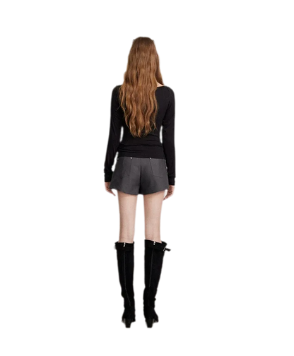 Drawstring Off-Shoulder Long-Sleeve Top