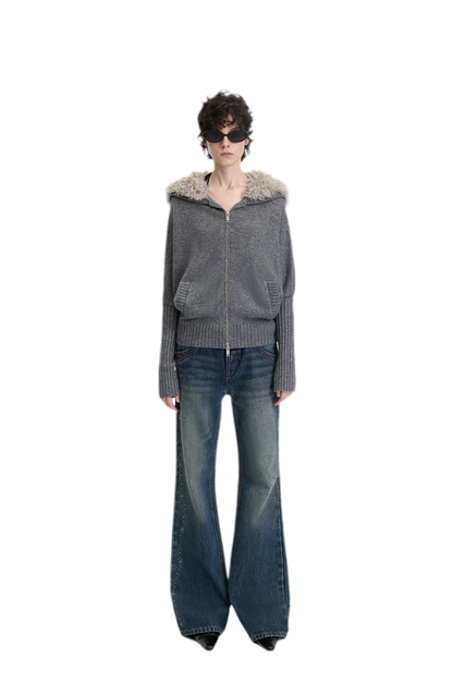 Textured Batwing Hooded Cardigan