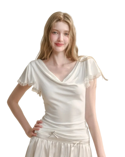 Airy V-Neck Ribbed T-Shirt