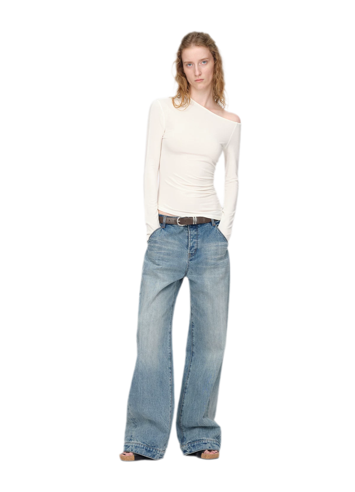 Gewassen vintage jeans met rechte pijpen