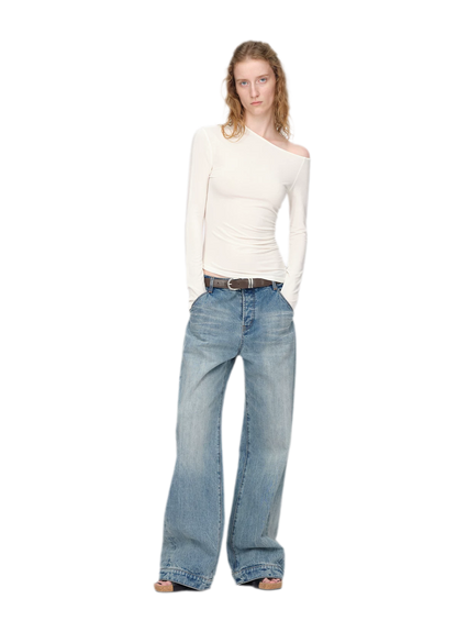Gewassen vintage jeans met rechte pijpen