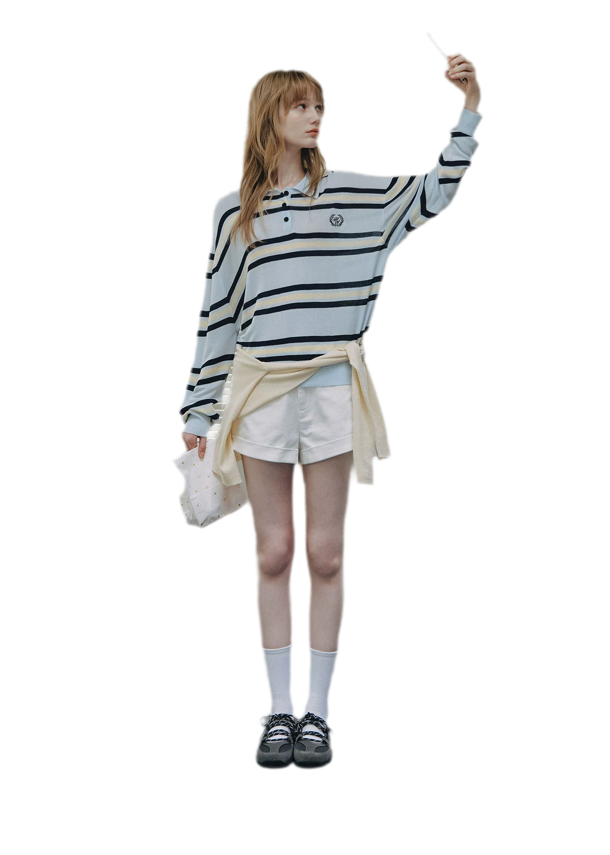 Washed Denim Striped Polo Set