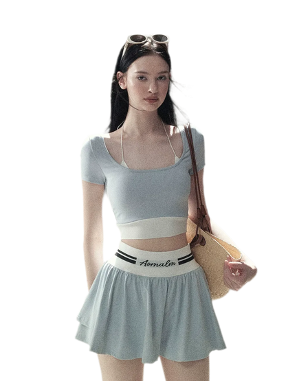 Contrast Layered Tennis Skort Set